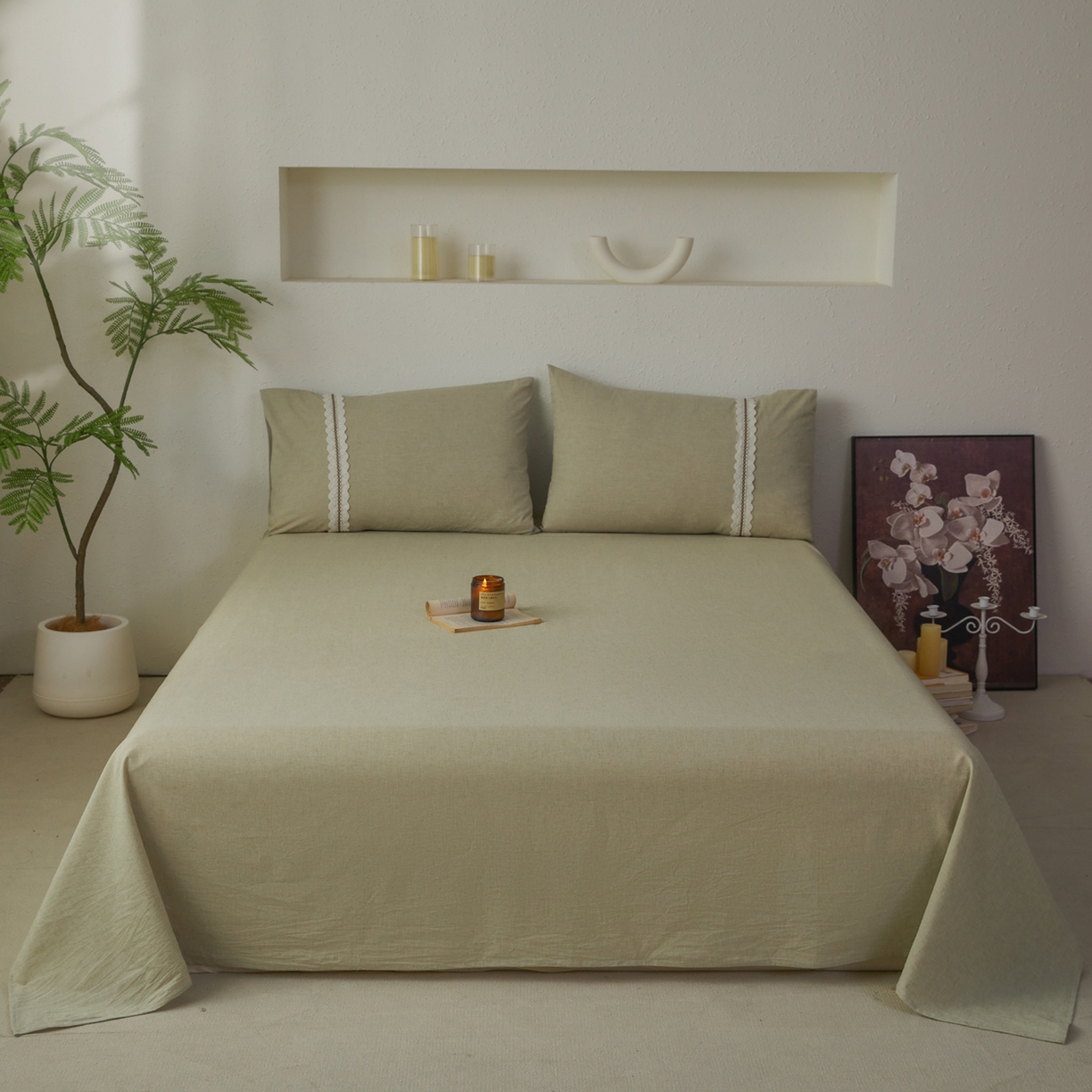 91家纺网 家纺一手货源 找家纺 尊妙被业 2026新款A类棉麻亚麻夏被大豆夏被四件套 棉麻 绿