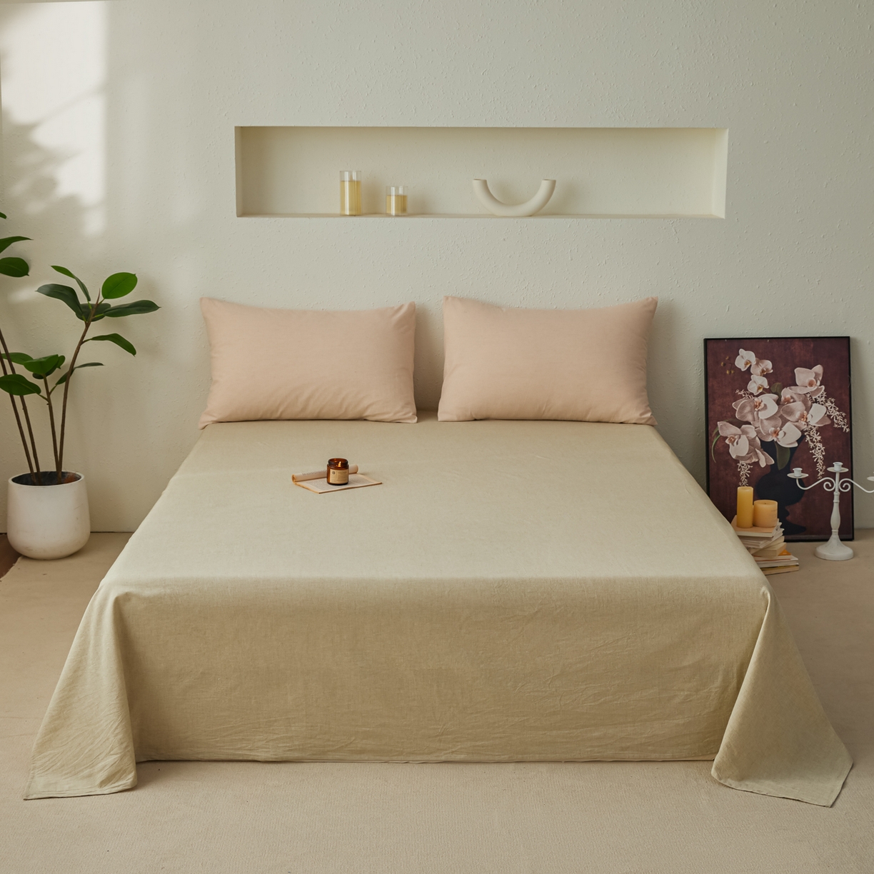 91家纺网 家纺一手货源 找家纺 尊妙被业 2026新款A类棉麻亚麻夏被大豆夏被四件套 棉麻 绿拼米白