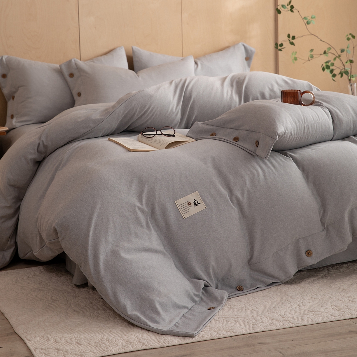 91家纺网 家纺一手货源 找家纺 （总）丝印良品 2026新款雨露麻纽扣款床单床笠四件套