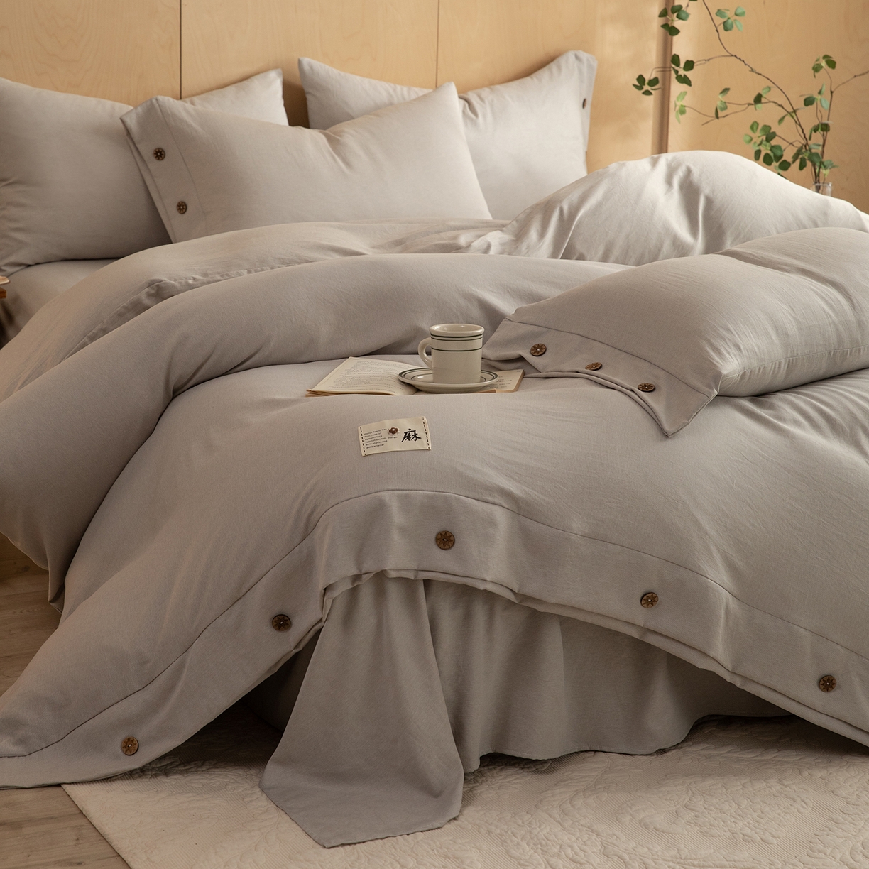 丝印良品 2026新款雨露麻纽扣款床单床笠四件套 雨露麻（浅咖）