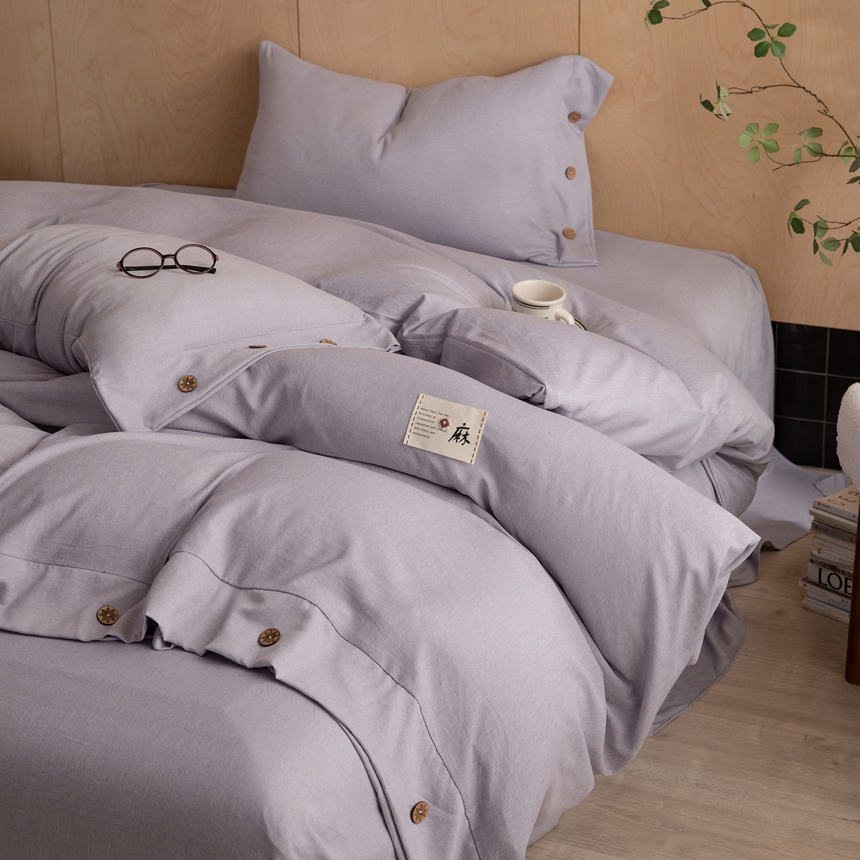 91家纺网 家纺一手货源 找家纺 丝印良品 2026新款雨露麻纽扣款床单床笠四件套 雨露麻（紫色）