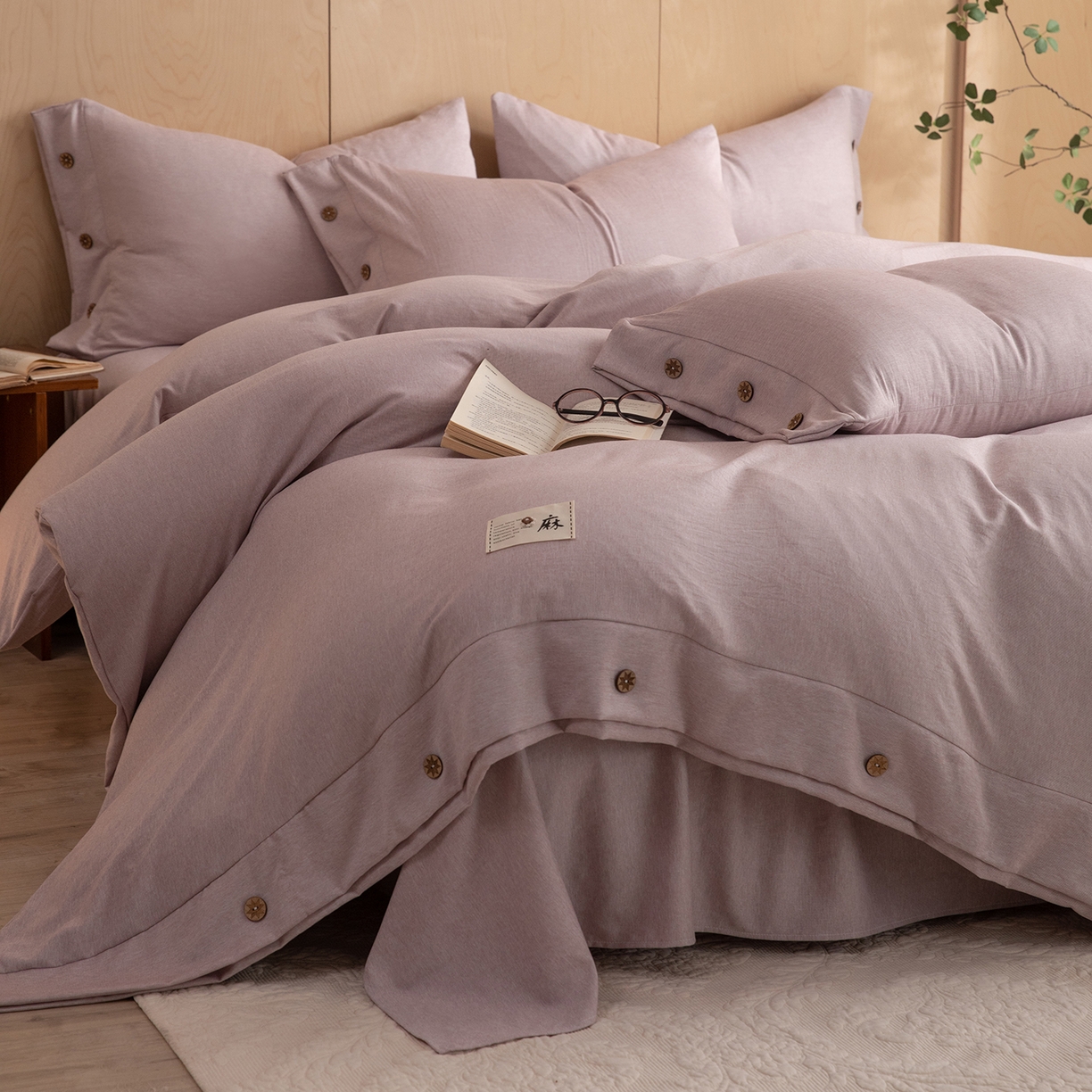 丝印良品 2026新款雨露麻纽扣款床单床笠四件套 雨露麻（紫粉）