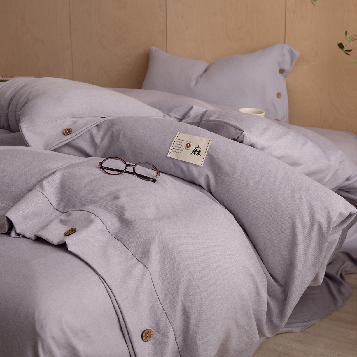 91家纺网 家纺一手货源 找家纺 丝印良品 2026新款雨露麻纽扣款床单床笠四件套 雨露麻（紫色）