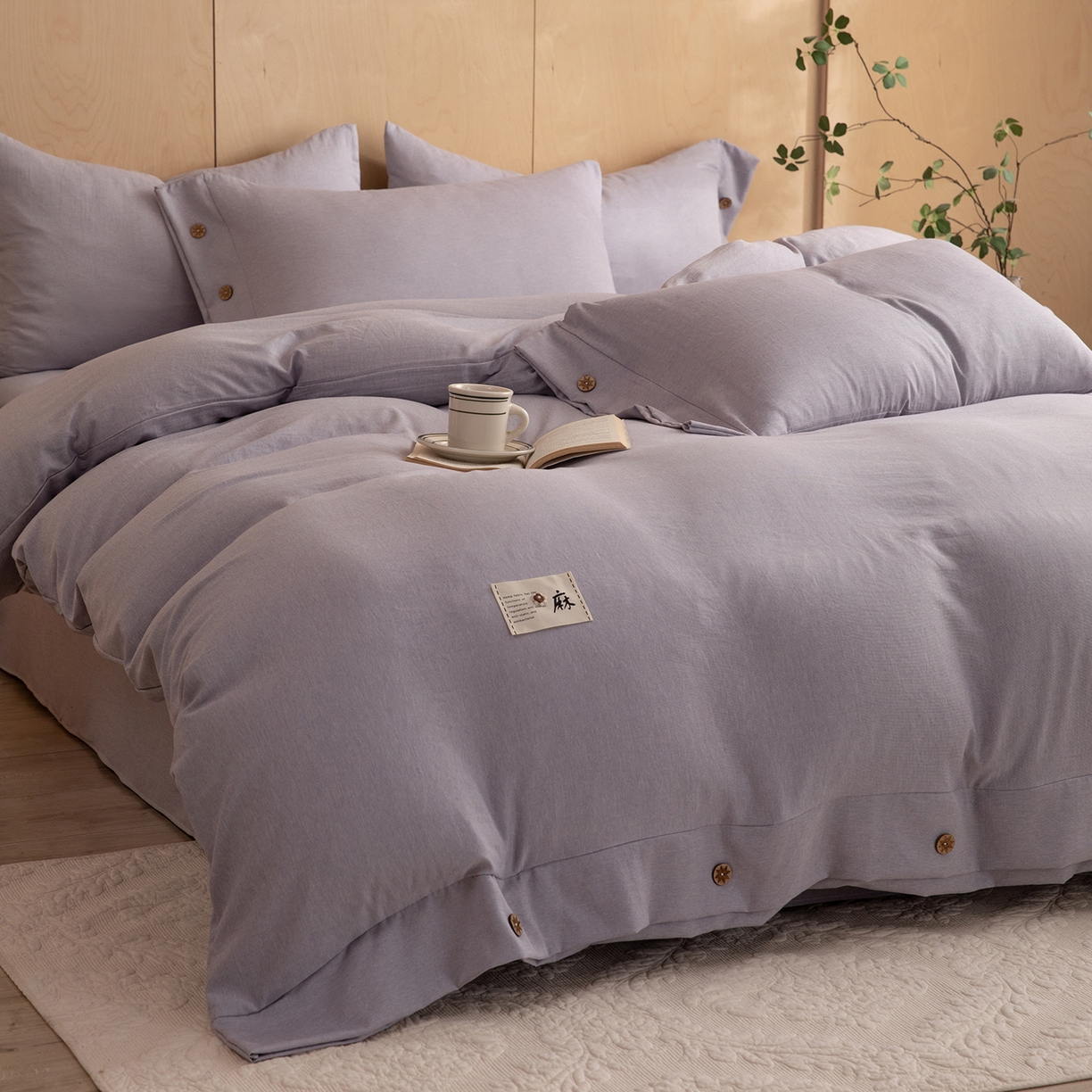 91家纺网 家纺一手货源 找家纺 丝印良品 2026新款雨露麻纽扣款床单床笠四件套 雨露麻（紫色）