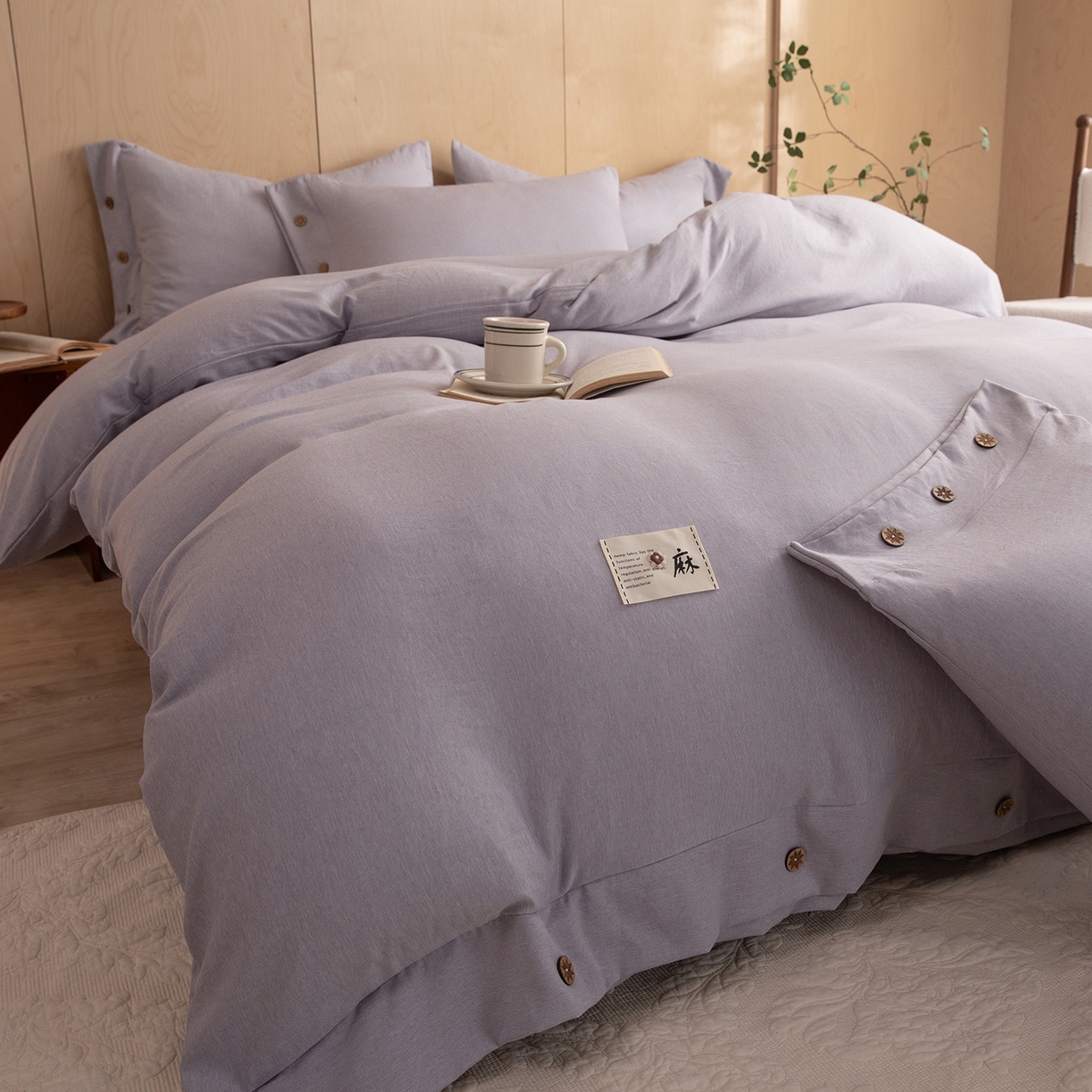 91家纺网 家纺一手货源 找家纺 丝印良品 2026新款雨露麻纽扣款床单床笠四件套 雨露麻（紫色）