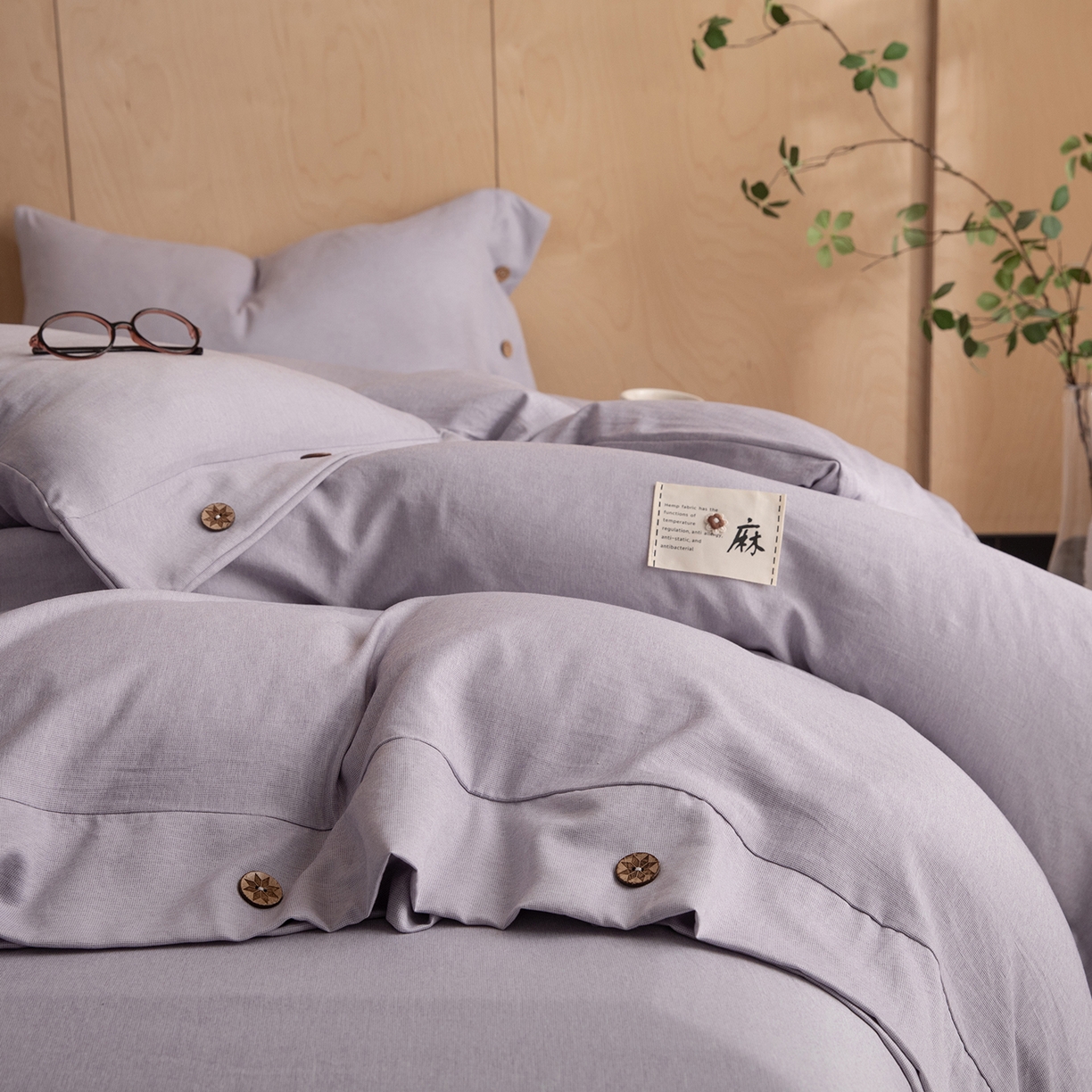 91家纺网 家纺一手货源 找家纺 丝印良品 2026新款雨露麻纽扣款床单床笠四件套 雨露麻（紫色）