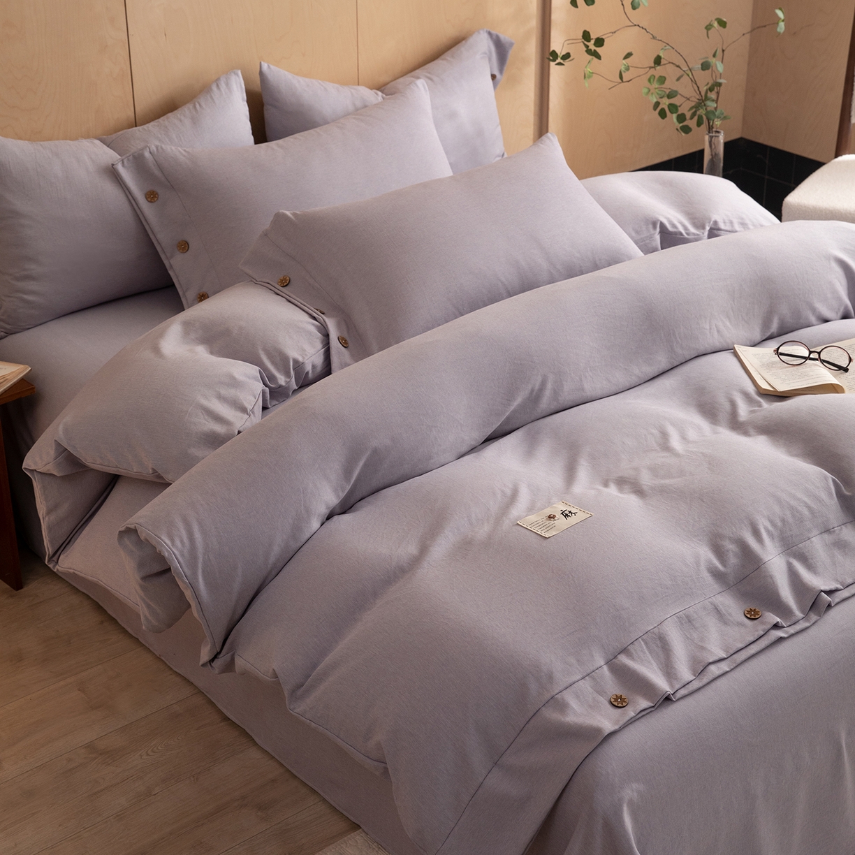 91家纺网 家纺一手货源 找家纺 丝印良品 2026新款雨露麻纽扣款床单床笠四件套 雨露麻（紫色）