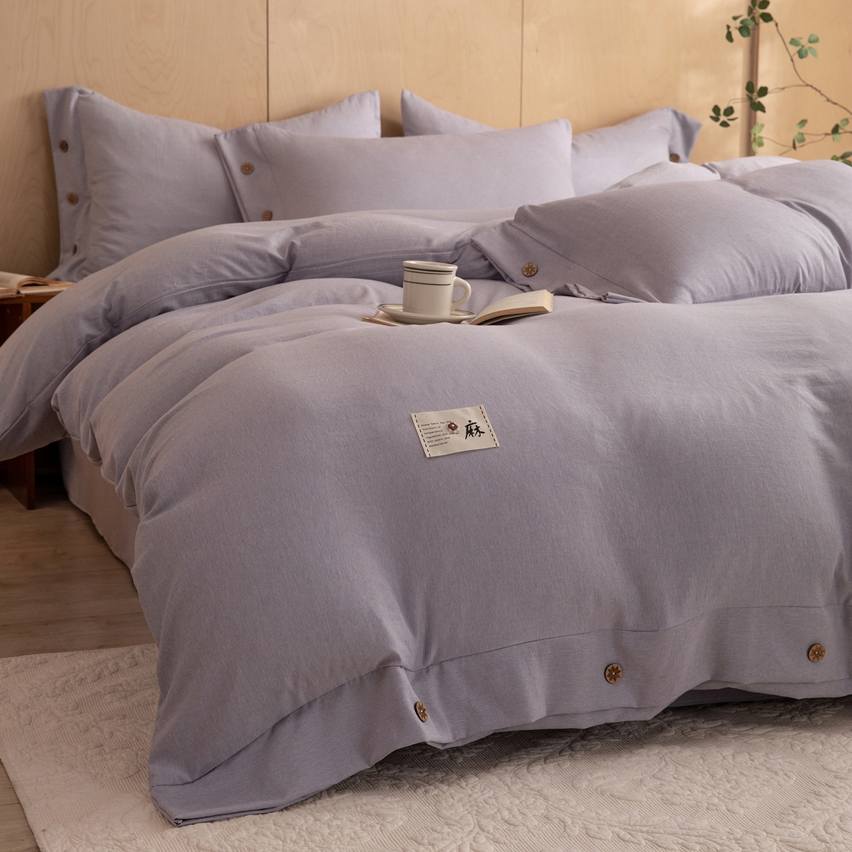 91家纺网 家纺一手货源 找家纺 丝印良品 2026新款雨露麻纽扣款床单床笠四件套 雨露麻（紫色）