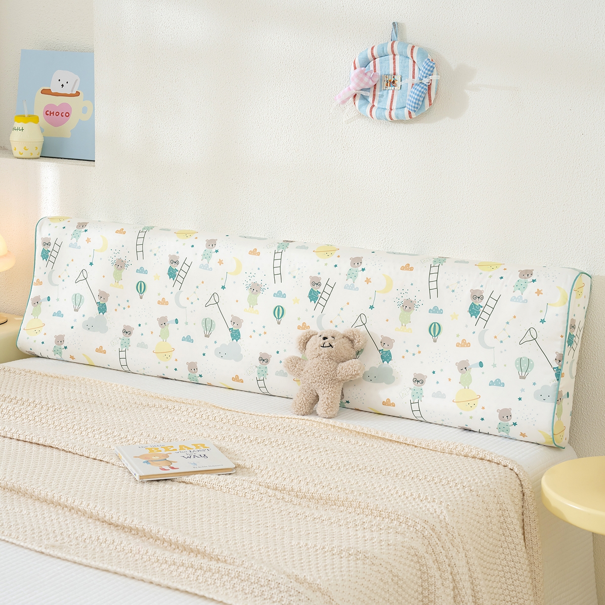 良佐生活 2026新款60支长绒棉全棉贡缎双人乳胶枕套 小熊探月