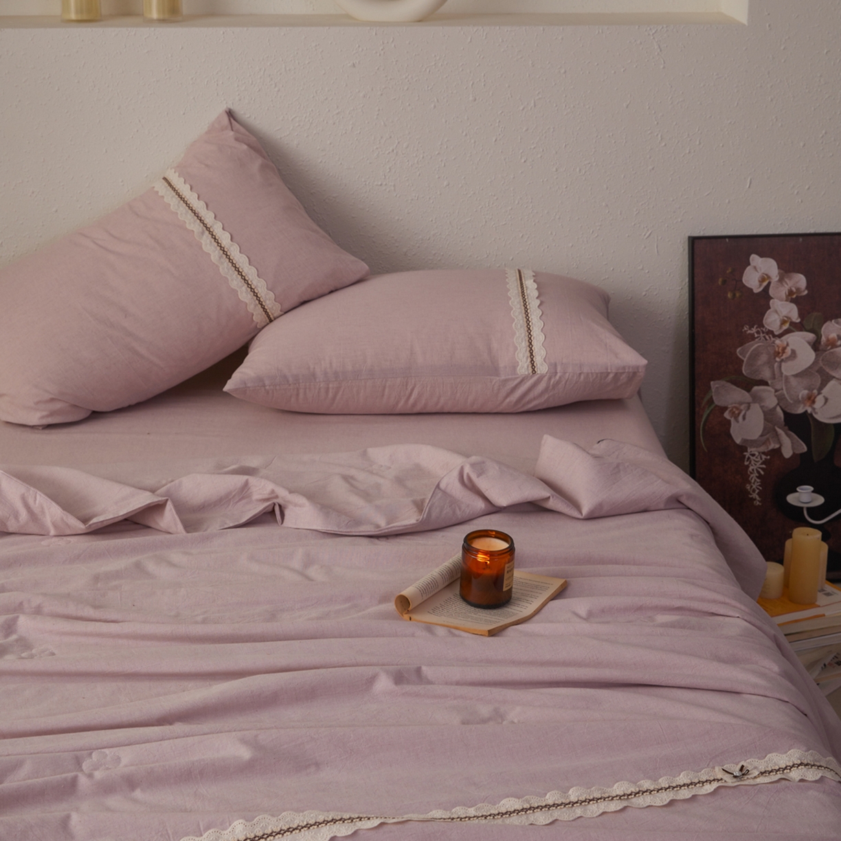 91家纺网 家纺一手货源 找家纺 尊妙被业 2026新款A类棉麻亚麻夏被大豆夏被四件套 棉麻 浅紫