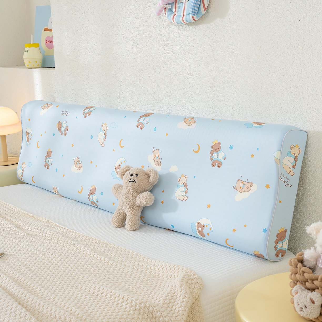 91家纺网 家纺一手货源 找家纺 良佐生活 2026新款60支长绒棉全棉贡缎双人乳胶枕套 晚安熊宝