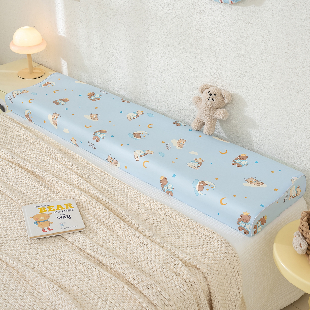 91家纺网 家纺一手货源 找家纺 良佐生活 2026新款60支长绒棉全棉贡缎双人乳胶枕套 晚安熊宝