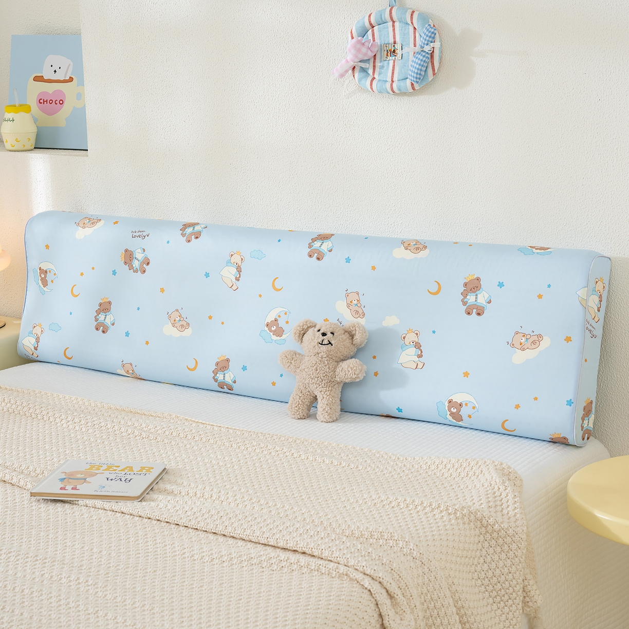 良佐生活 2026新款60支长绒棉全棉贡缎双人乳胶枕套 晚安熊宝