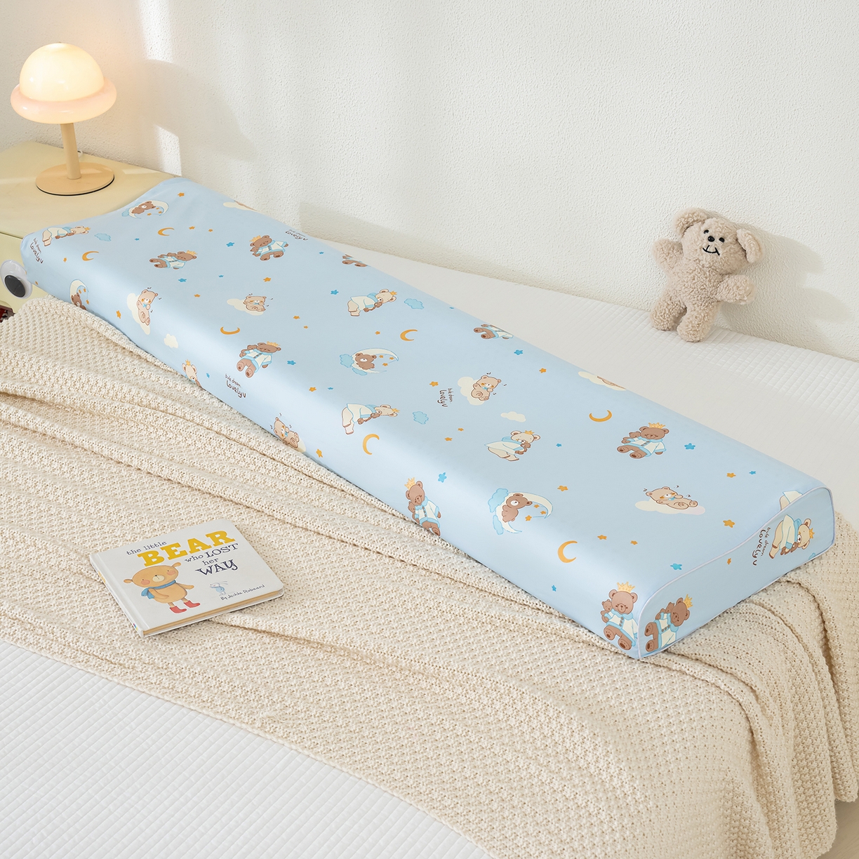 91家纺网 家纺一手货源 找家纺 良佐生活 2026新款60支长绒棉全棉贡缎双人乳胶枕套 晚安熊宝