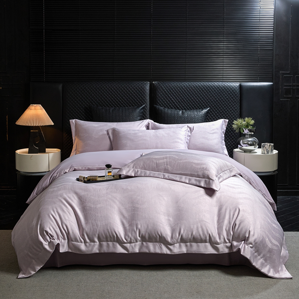 91家纺网 家纺一手货源 找家纺 丝印良品 2026新款压线款金丝提花床单床笠四件套 金丝提花-烟灰紫