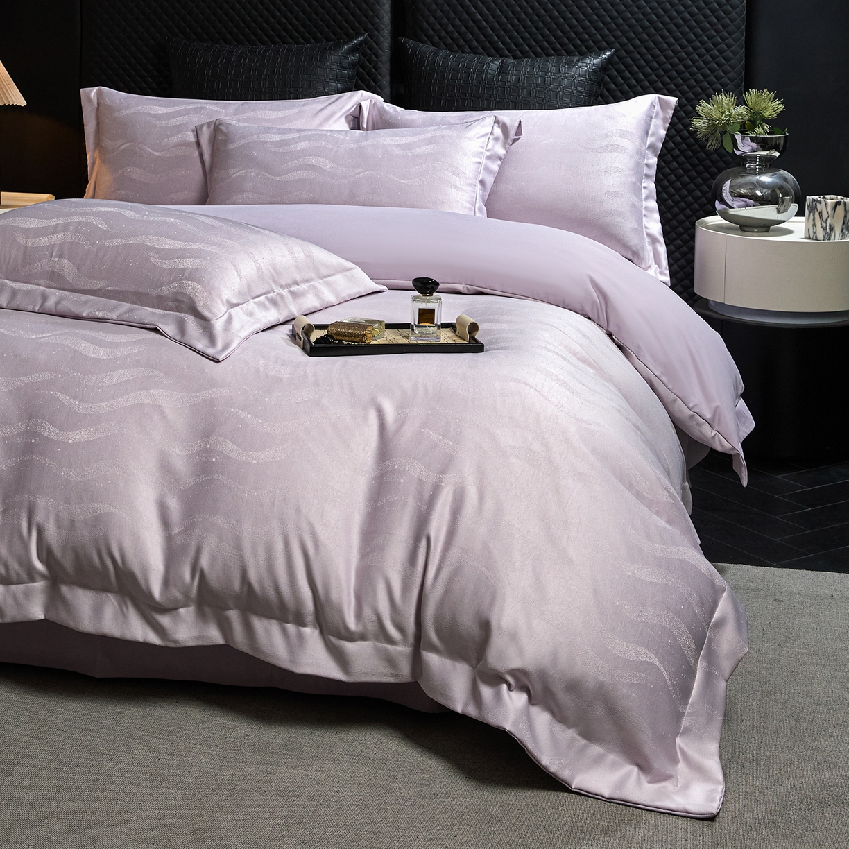 91家纺网 家纺一手货源 找家纺 丝印良品 2026新款压线款金丝提花床单床笠四件套 金丝提花-烟灰紫