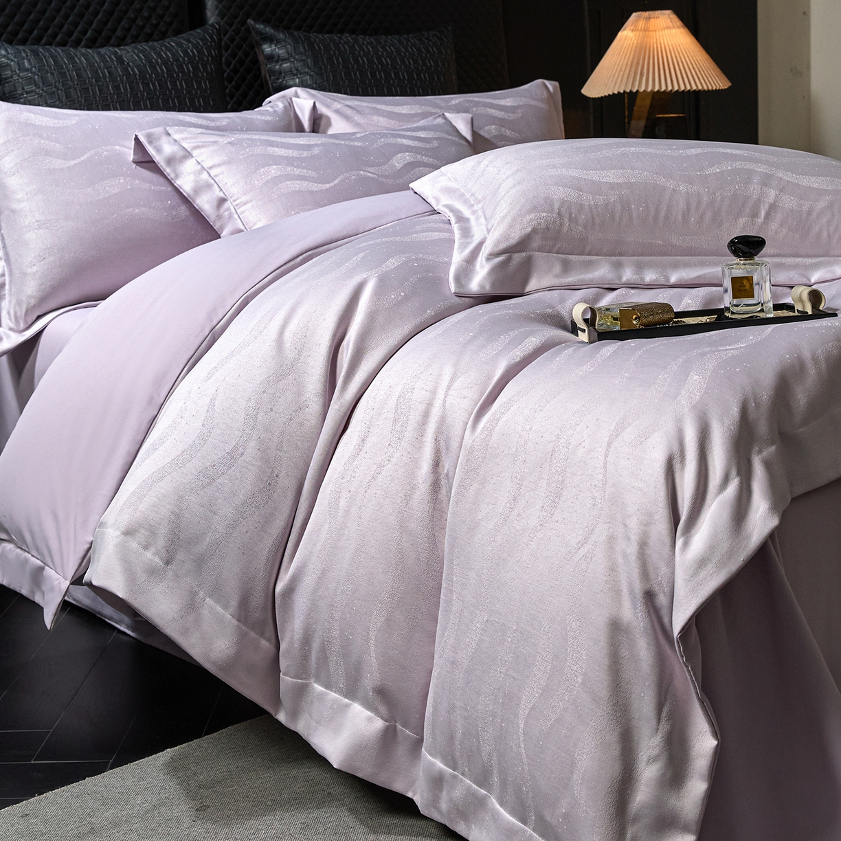 91家纺网 家纺一手货源 找家纺 丝印良品 2026新款压线款金丝提花床单床笠四件套 金丝提花-烟灰紫