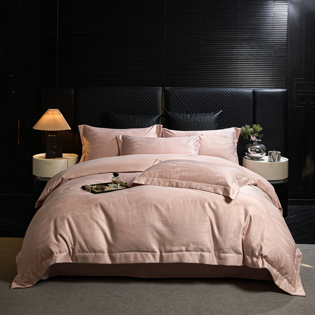 91家纺网 家纺一手货源 找家纺 丝印良品 2026新款压线款金丝提花床单床笠四件套 金丝提花-流云粉