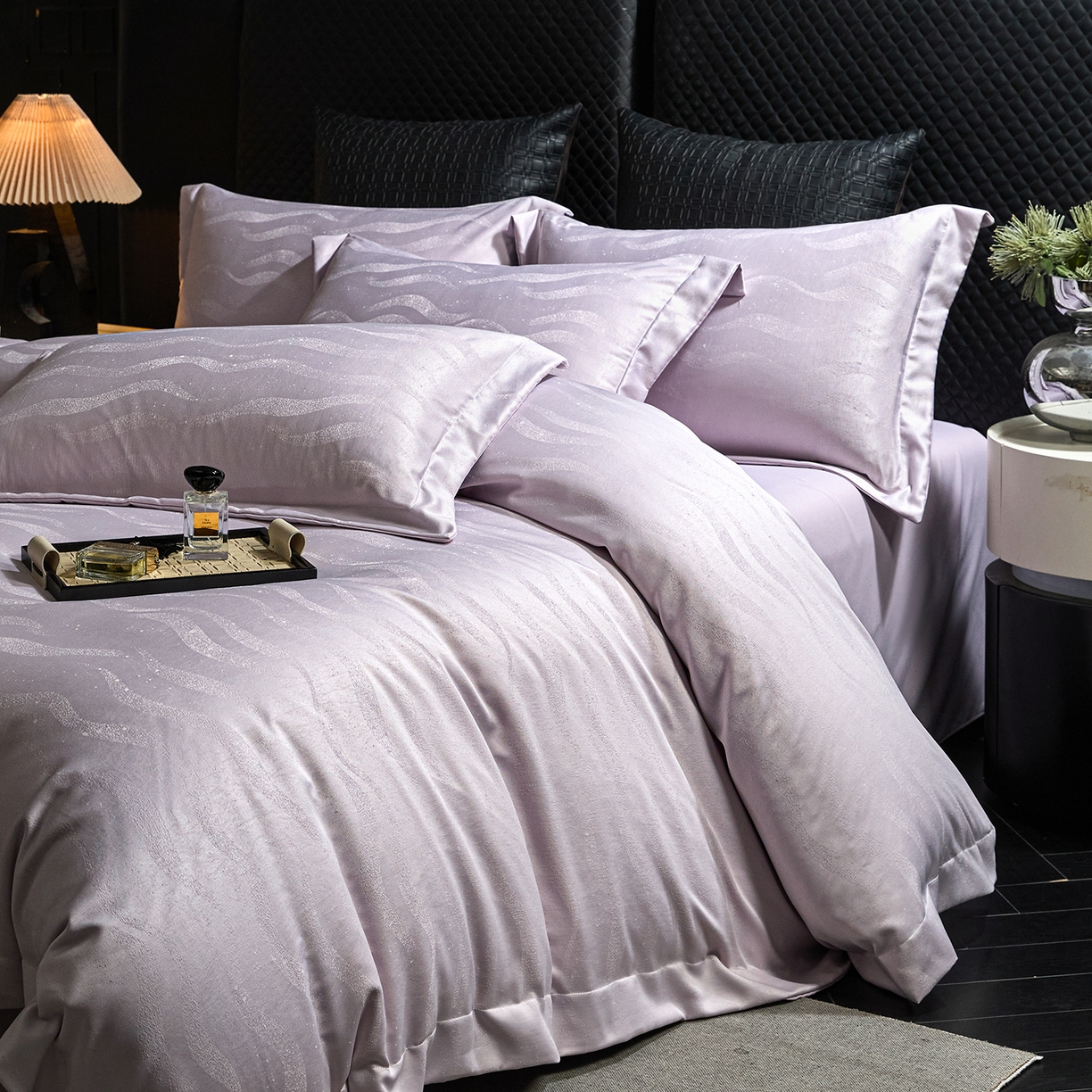 丝印良品 2026新款压线款金丝提花床单床笠四件套 金丝提花-烟灰紫