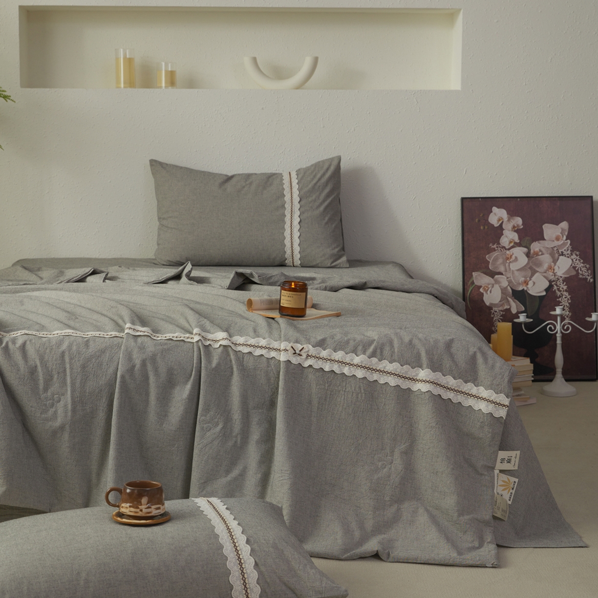 91家纺网 家纺一手货源 找家纺 尊妙被业 2026新款A类棉麻亚麻夏被大豆夏被四件套 棉麻 深灰