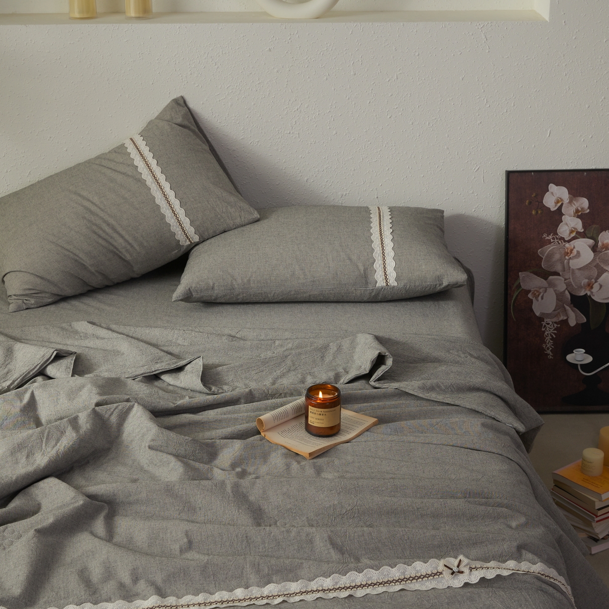 91家纺网 家纺一手货源 找家纺 尊妙被业 2026新款A类棉麻亚麻夏被大豆夏被四件套 棉麻 深灰