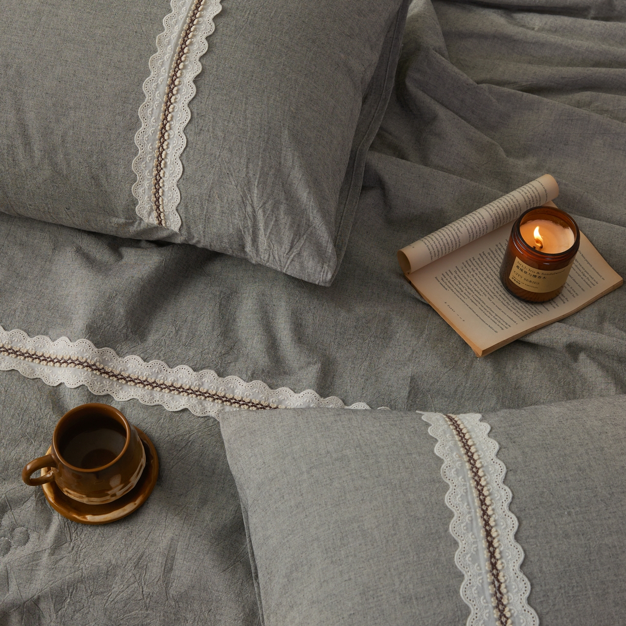 91家纺网 家纺一手货源 找家纺 尊妙被业 2026新款A类棉麻亚麻夏被大豆夏被四件套 棉麻 深灰