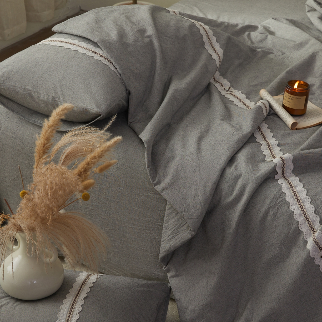 91家纺网 家纺一手货源 找家纺 尊妙被业 2026新款A类棉麻亚麻夏被大豆夏被四件套 棉麻 深灰