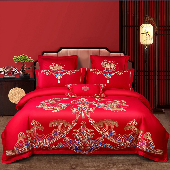 91家纺网 家纺一手货源 找家纺 （总）富之雅婚庆 2026新款全棉刺绣长绒棉婚庆四件套多件套