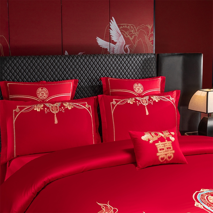 91家纺网 家纺一手货源 找家纺 （总）富之雅婚庆 2026新款全棉刺绣长绒棉婚庆四件套多件套