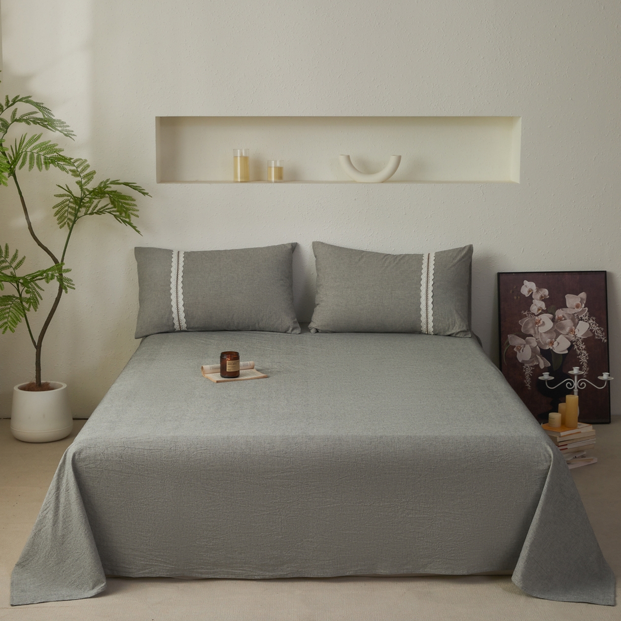 91家纺网 家纺一手货源 找家纺 尊妙被业 2026新款A类棉麻亚麻夏被大豆夏被四件套 棉麻 深灰