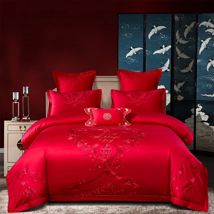 91家纺网 家纺一手货源 找家纺 （总）富之雅婚庆 2026新款全棉刺绣长绒棉婚庆四件套多件套