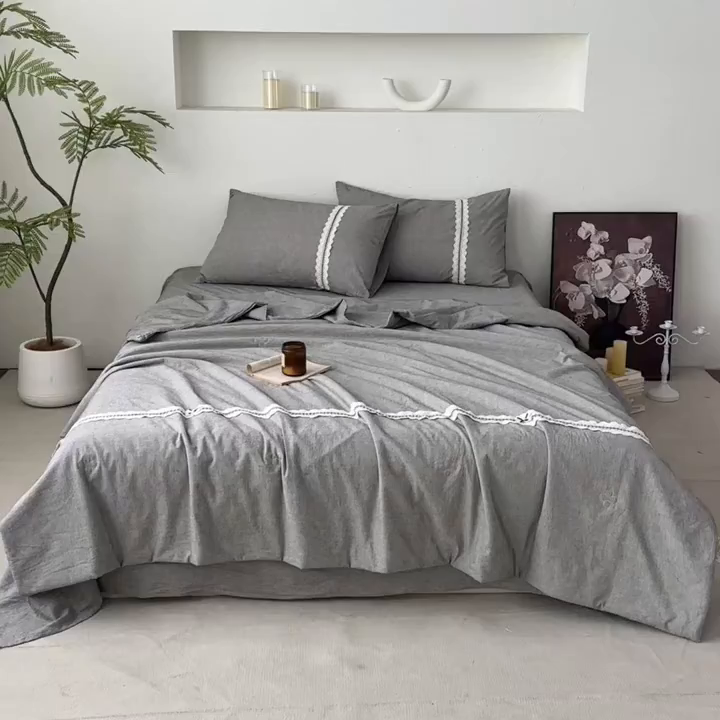 91家纺网 家纺一手货源 找家纺 尊妙被业 2026新款A类棉麻亚麻夏被大豆夏被四件套 棉麻 深灰