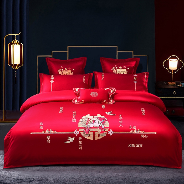 91家纺网 家纺一手货源 找家纺 （总）富之雅婚庆 2026新款全棉刺绣长绒棉婚庆四件套多件套