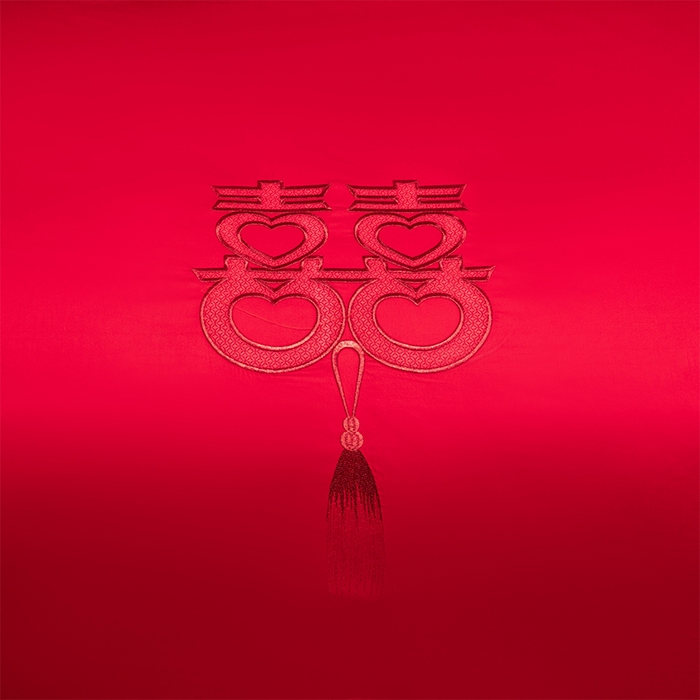 91家纺网 家纺一手货源 找家纺 富之雅婚庆 2026新款全棉刺绣长绒棉婚庆四件套多件套 家家有喜（本线绣）