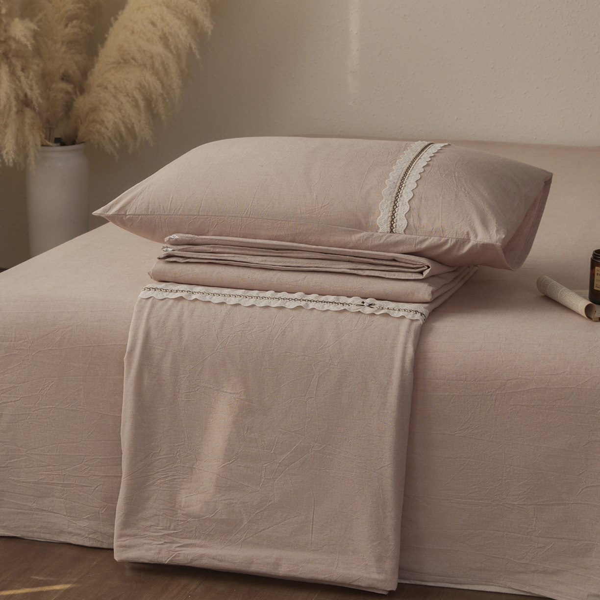 91家纺网 家纺一手货源 找家纺 尊妙被业 2026新款A类棉麻亚麻夏被大豆夏被四件套 棉麻 棕