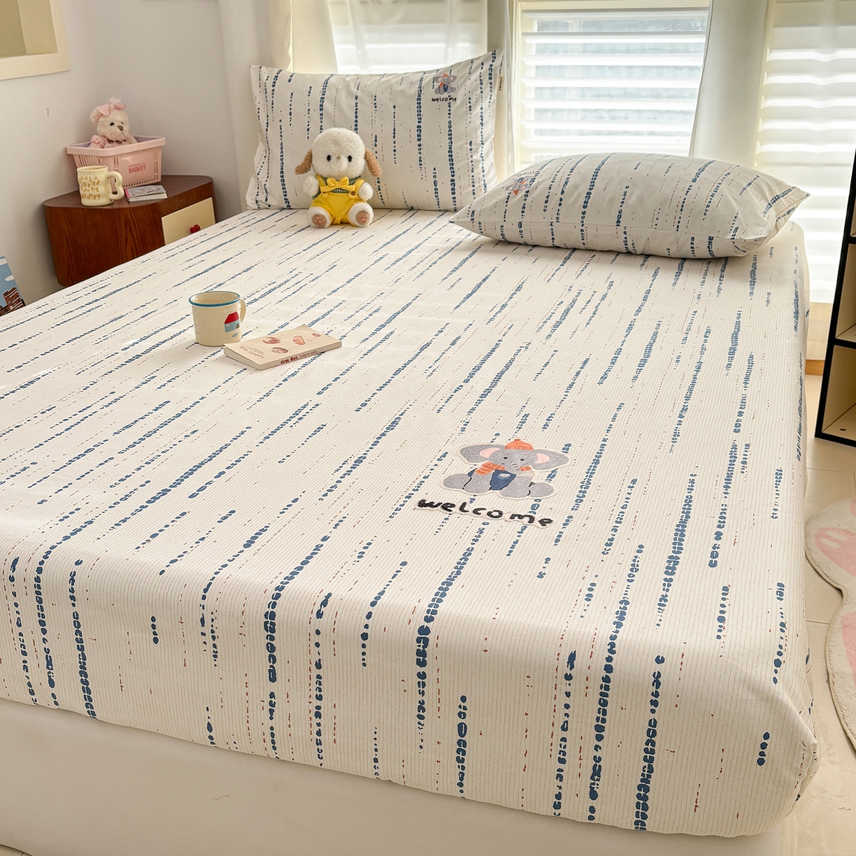 91家纺网 家纺一手货源 找家纺 卧趣家纺 2026新款全棉老粗布凉席席子床笠单件床笠单品单床笠绒布贴系列 小迎象