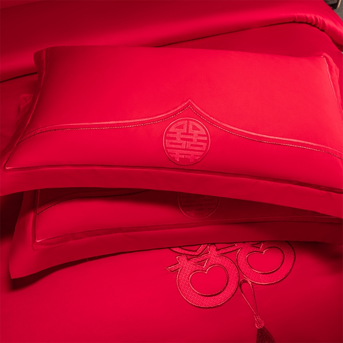 91家纺网 家纺一手货源 找家纺 富之雅婚庆 2026新款全棉刺绣长绒棉婚庆四件套多件套 家家有喜（本线绣）