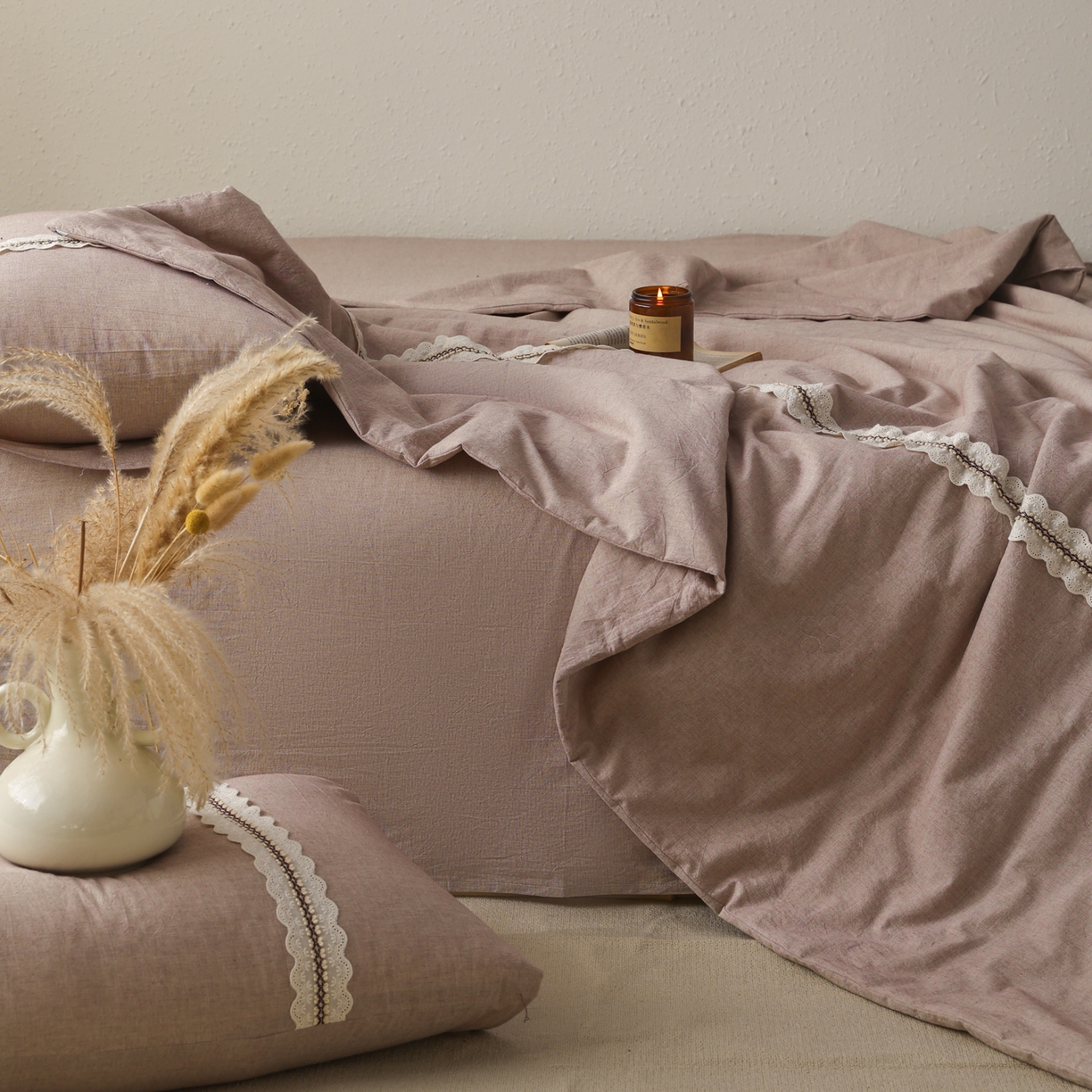 91家纺网 家纺一手货源 找家纺 尊妙被业 2026新款A类棉麻亚麻夏被大豆夏被四件套 棉麻 棕