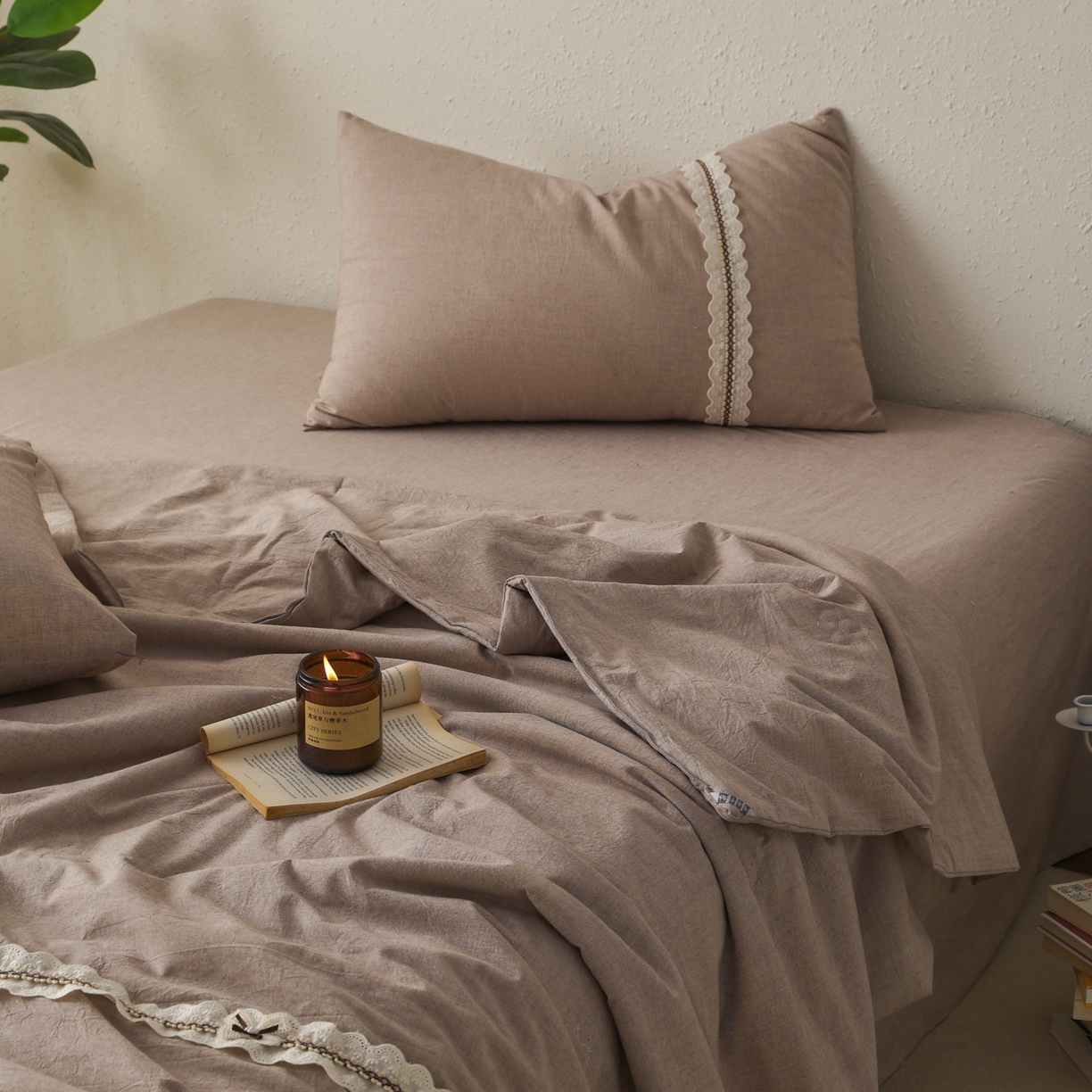 91家纺网 家纺一手货源 找家纺 尊妙被业 2026新款A类棉麻亚麻夏被大豆夏被四件套 棉麻 棕