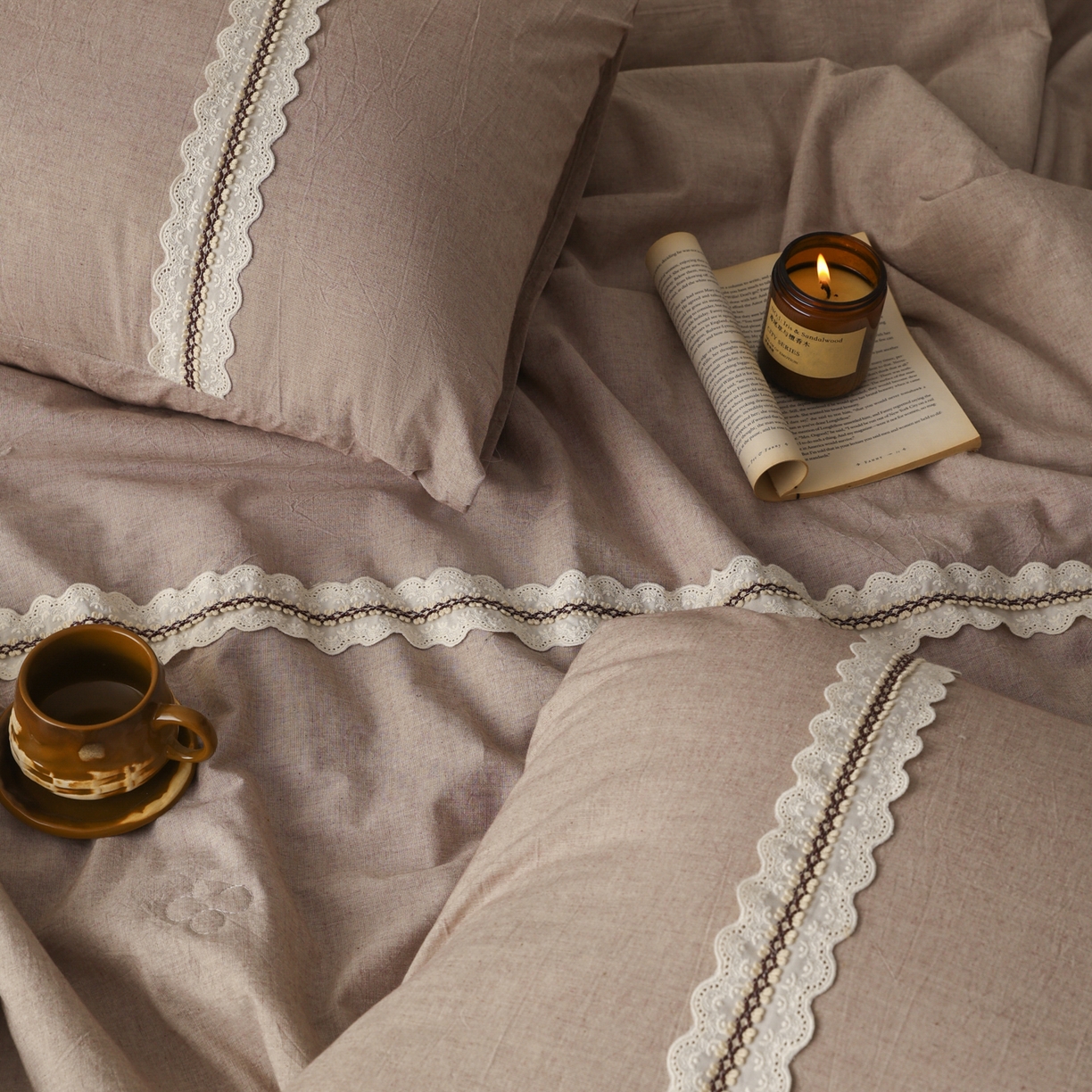 91家纺网 家纺一手货源 找家纺 尊妙被业 2026新款A类棉麻亚麻夏被大豆夏被四件套 棉麻 棕