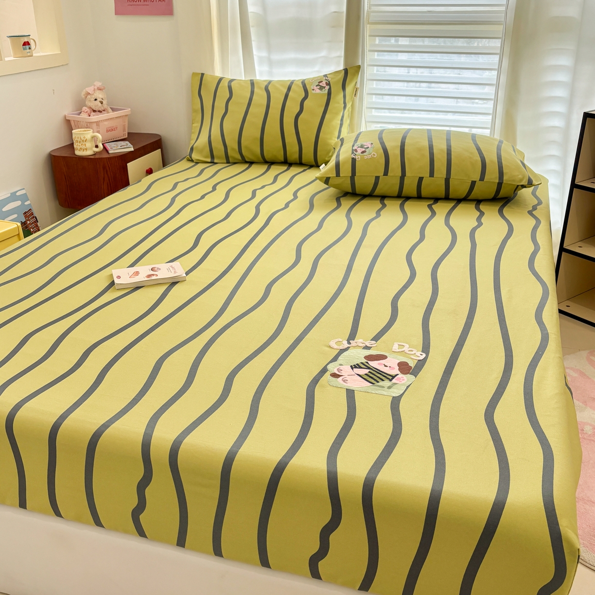 91家纺网 家纺一手货源 找家纺 卧趣家纺 2026新款全棉老粗布凉席席子床笠单件床笠单品单床笠绒布贴系列 汪汪奶盖