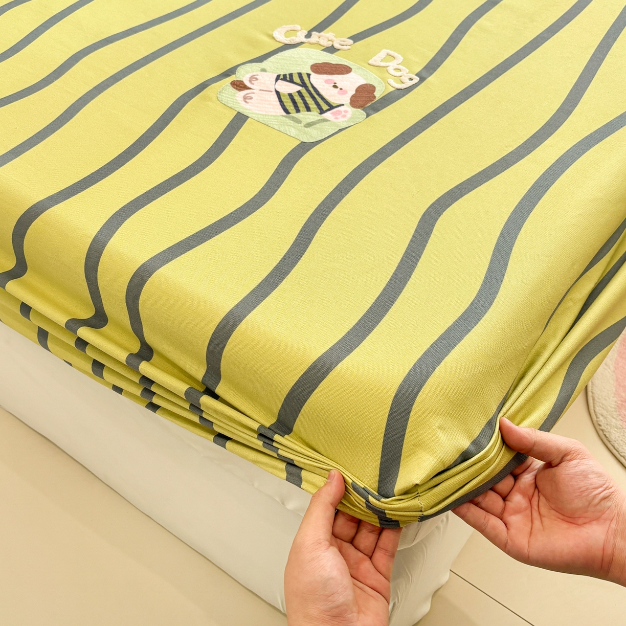 91家纺网 家纺一手货源 找家纺 卧趣家纺 2026新款全棉老粗布凉席席子床笠单件床笠单品单床笠绒布贴系列 汪汪奶盖