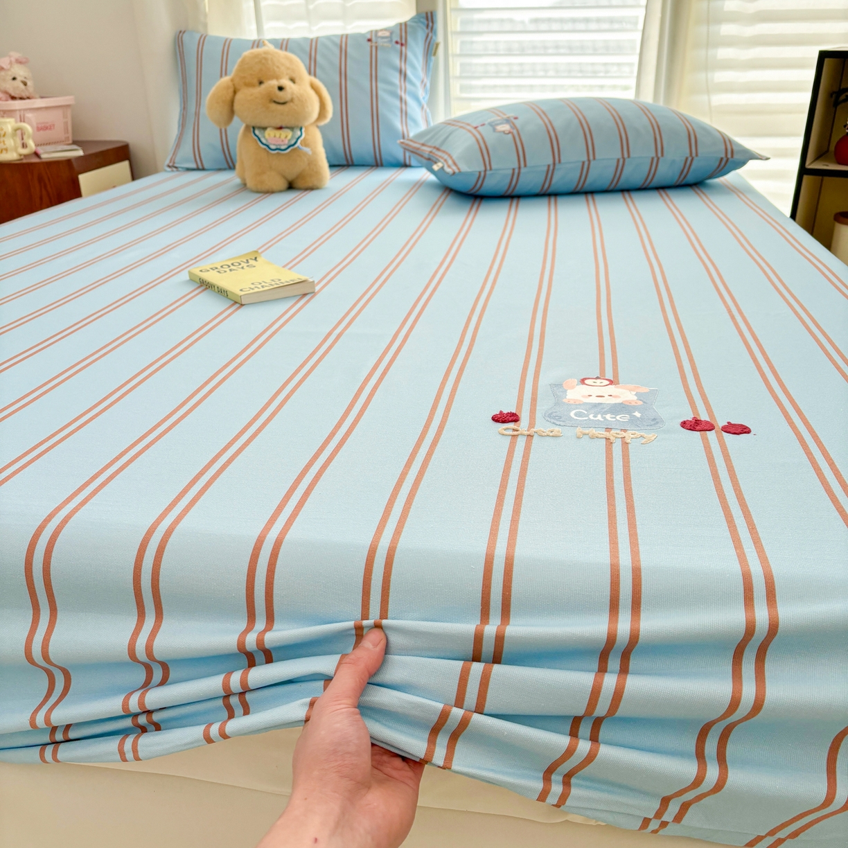 91家纺网 家纺一手货源 找家纺 卧趣家纺 2026新款全棉老粗布凉席席子床笠单件床笠单品单床笠绒布贴系列 口袋萌宠