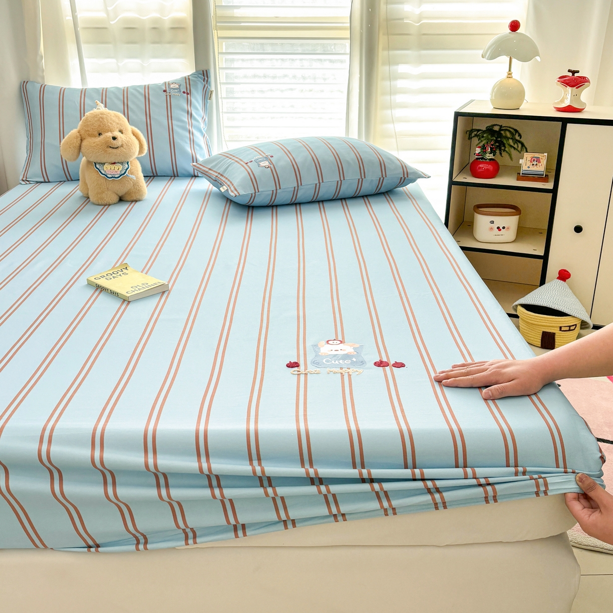 卧趣家纺 2026新款全棉老粗布凉席席子床笠单件床笠单品单床笠绒布贴系列 口袋萌宠