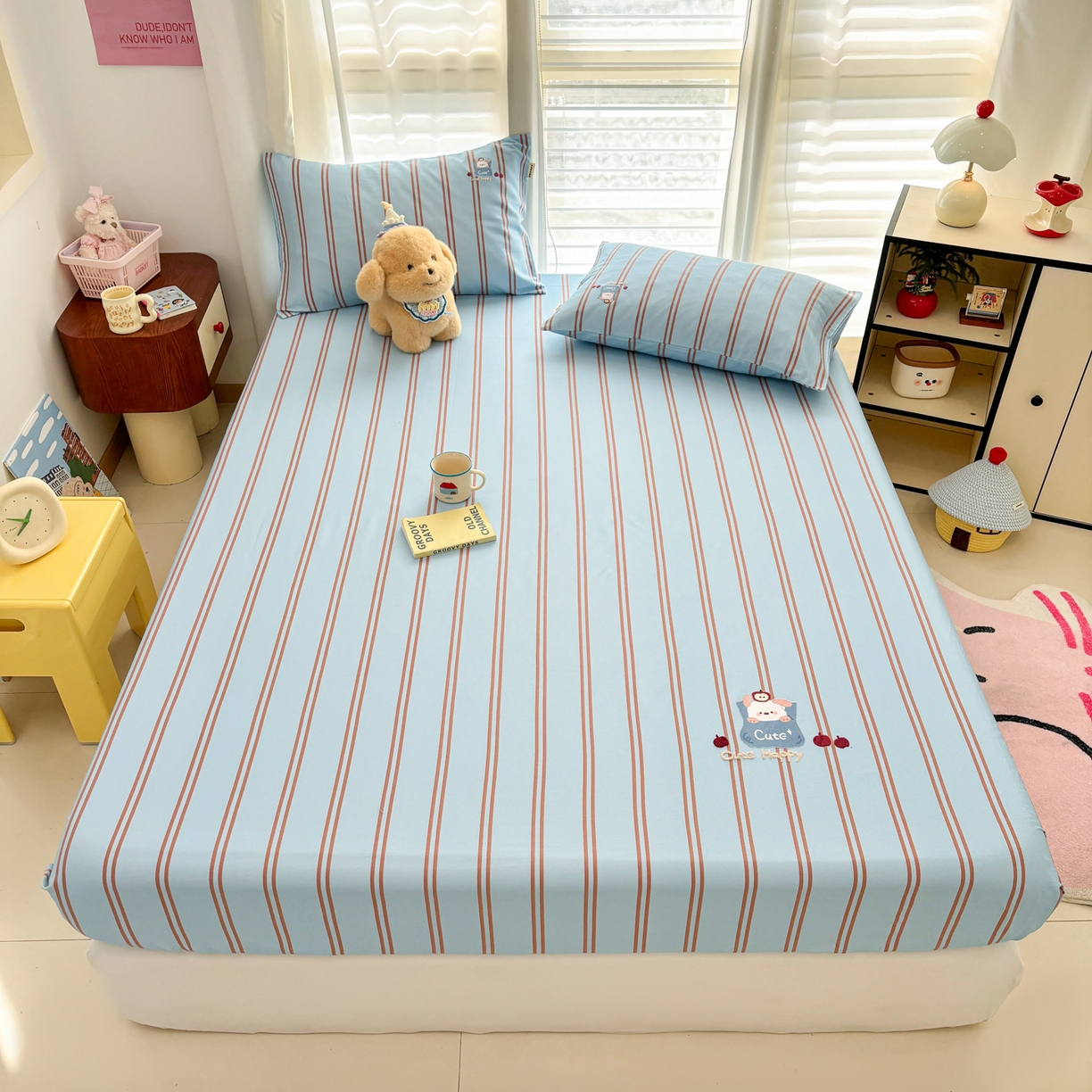 91家纺网 家纺一手货源 找家纺 卧趣家纺 2026新款全棉老粗布凉席席子床笠单件床笠单品单床笠绒布贴系列 口袋萌宠