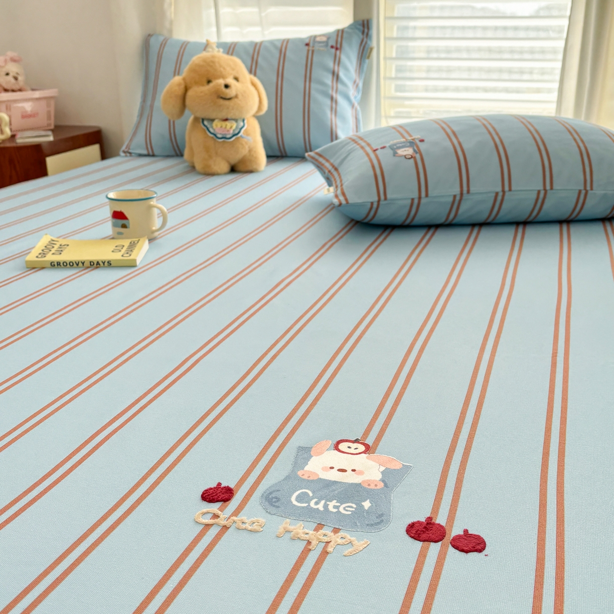 91家纺网 家纺一手货源 找家纺 卧趣家纺 2026新款全棉老粗布凉席席子床笠单件床笠单品单床笠绒布贴系列 口袋萌宠