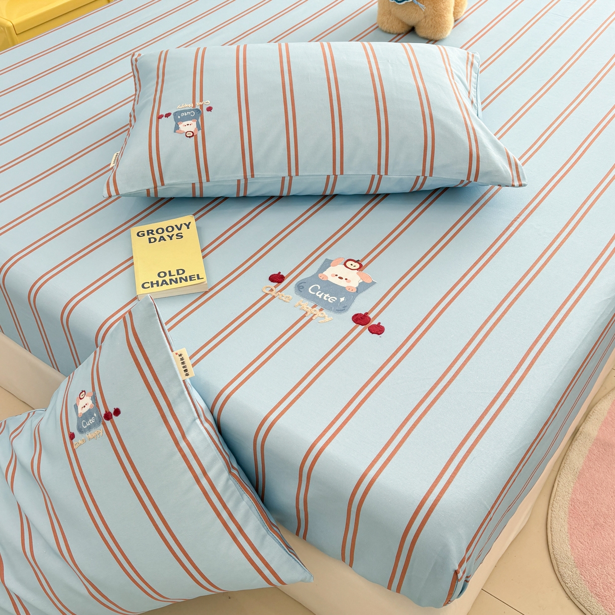 91家纺网 家纺一手货源 找家纺 卧趣家纺 2026新款全棉老粗布凉席席子床笠单件床笠单品单床笠绒布贴系列 口袋萌宠