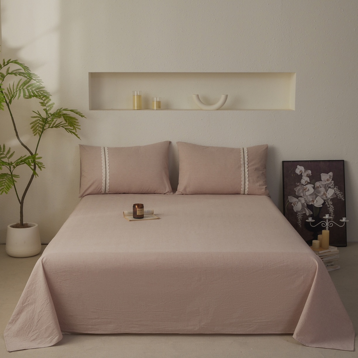 91家纺网 家纺一手货源 找家纺 尊妙被业 2026新款A类棉麻亚麻夏被大豆夏被四件套 棉麻 棕