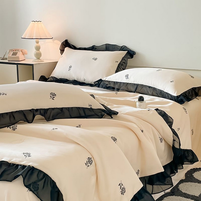 91家纺网 家纺一手货源 找家纺 丝印良品 2026新款水洗真丝冰丝美拉德风花边夏被四件套空调被夏凉被 夏被-玫瑰