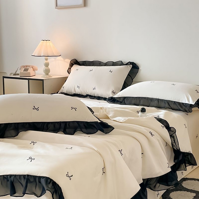 91家纺网 家纺一手货源 找家纺 丝印良品 2026新款水洗真丝冰丝美拉德风花边夏被四件套空调被夏凉被 夏被-蝴蝶结